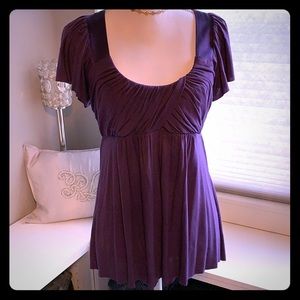Purple U-neckline Drape Top w/ Flutter Sleeve - M